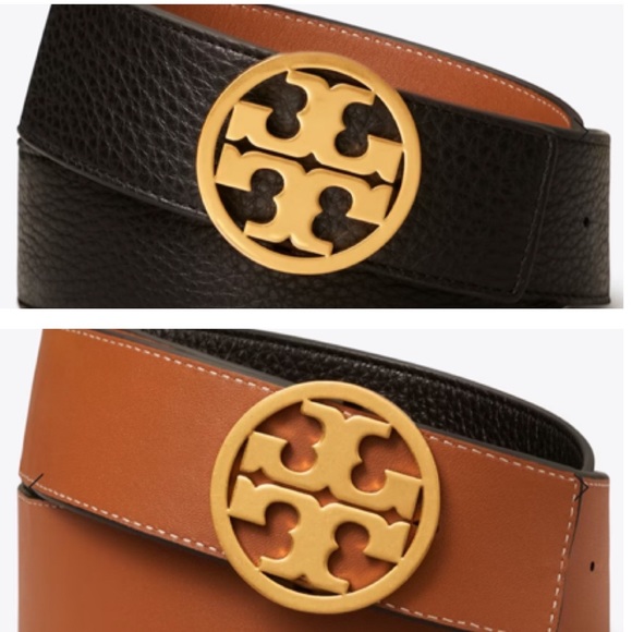 Tory Burch Accessories - Tory Burch | 1.5” Reversible Miller Leather Logo Belt Black Brown Gold | XL New